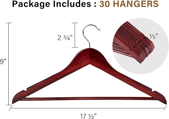 StorageWorks Wooden Hangers 30 Pack, Wood Coat Hanger - Image 2
