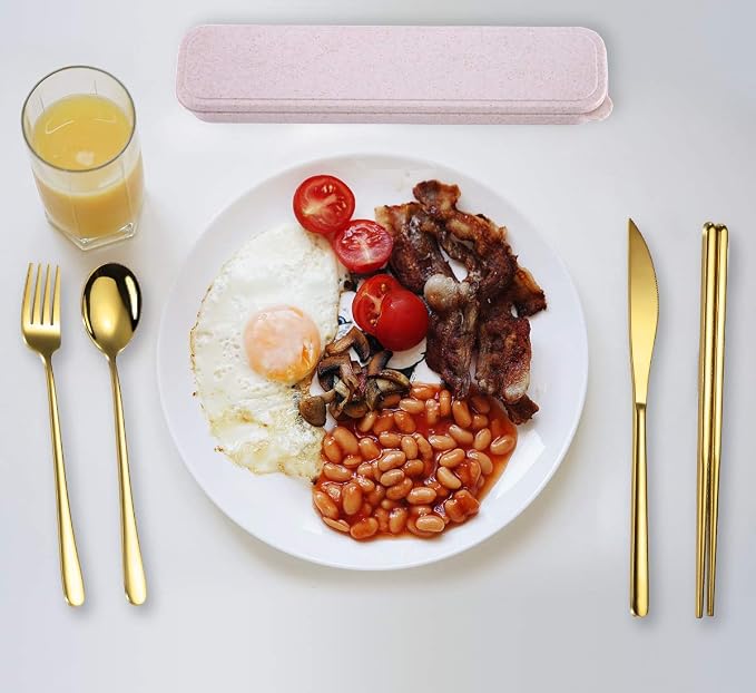 AARAINBOW 6 Pieces 18/8 Stainless Steel Flatware Set Portable Reusable Cutlery - Image 6