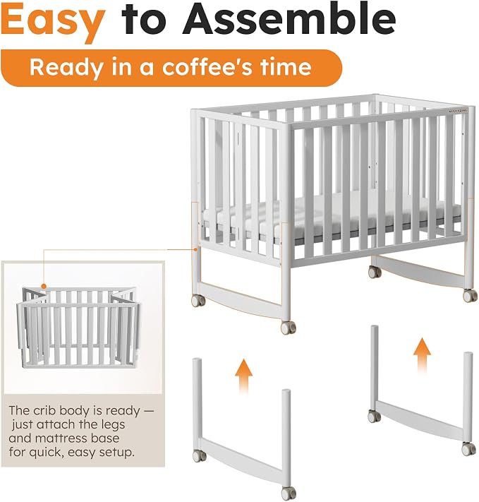 EvoNook 6-in-1 Convertible Mini Crib, 100% New Zealand Solid Wood, 4 Adjustable - Image 6