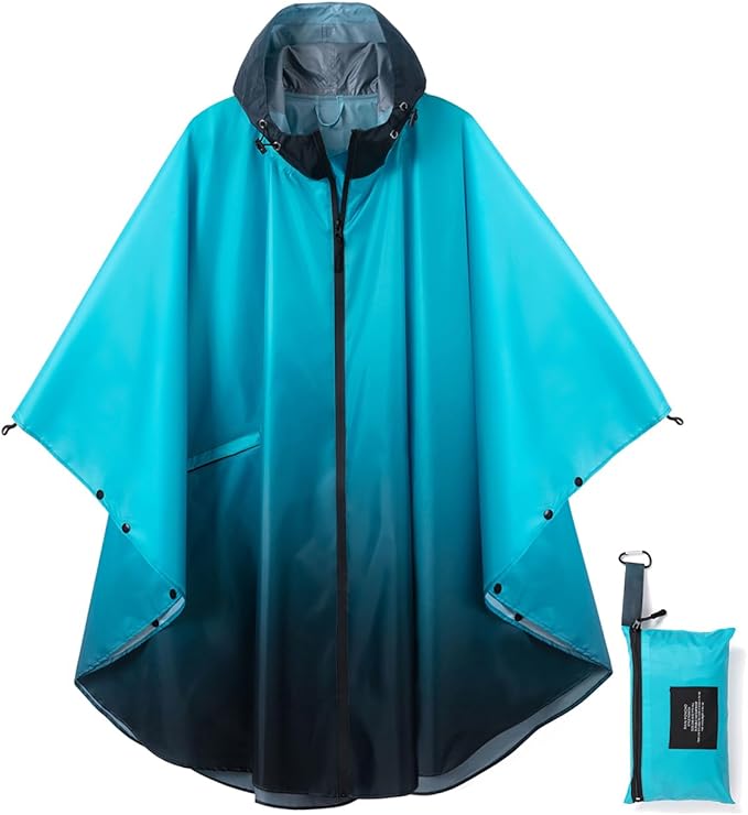 Rain Poncho Jacket Coat Hooded Zipper Style by salamra