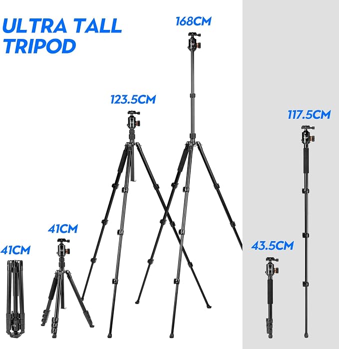 Fotopro 66" Camera Tripod, Aluminum Compact Travel Tripod and Monopod - Image 2