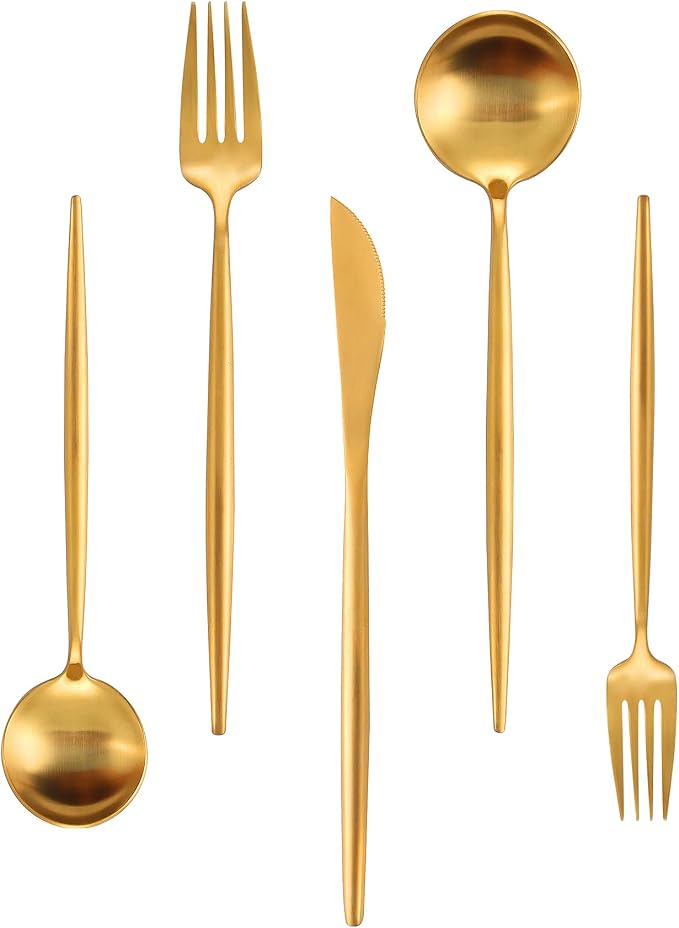 Matte Gold Silverware Set, IBIILII JEFF 40 Pieces Stainless Steel Flatware by IBIILII+JEFF