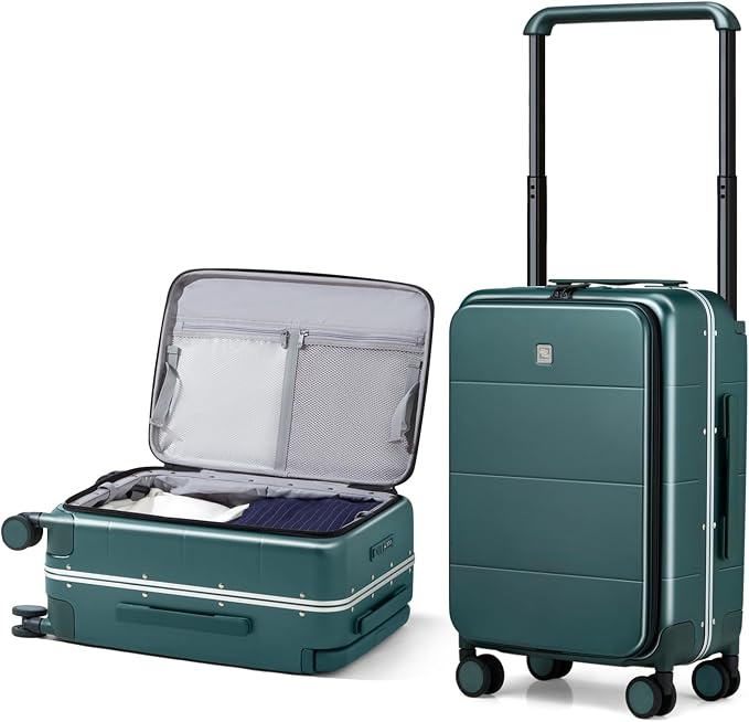 Hanke Top Opening Carry On Luggage, 20 Inch Zipperless Aluminum Frame Wide by Hanke