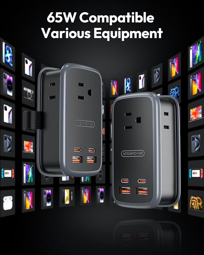 NTONPOWER GAN Ultra 65W USB Fast Charging Station, 7 in 1 Travel Power Strip - Image 5
