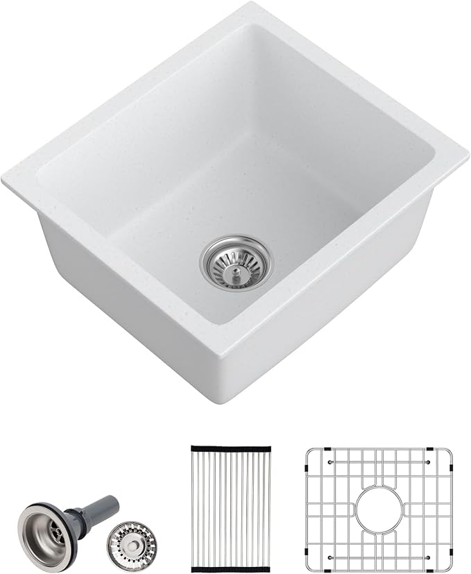 Dcolora 18 Inch Undermount Small Bar Sink Single Bowl Kitchen Sink White by Dcolora