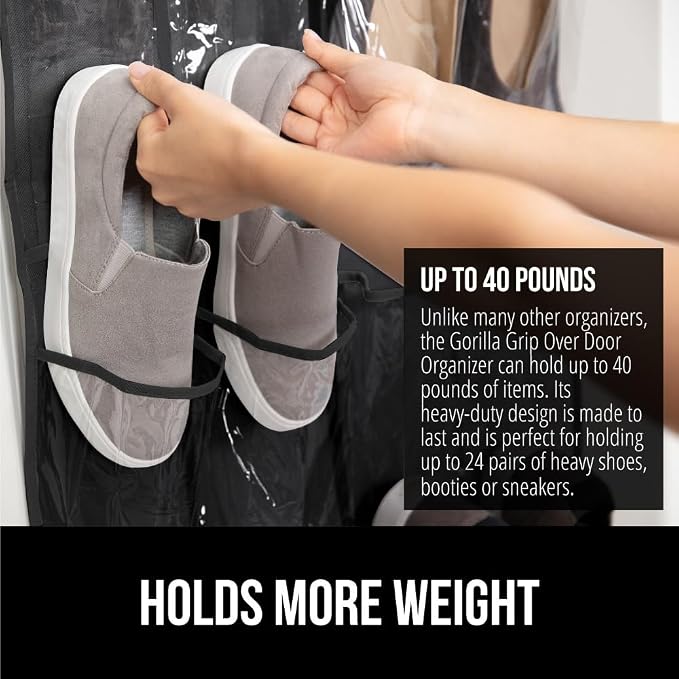GORILLA GRIP Over the Door Shoe Organizer, 24 Large Breathable PVC Pockets - Image 3