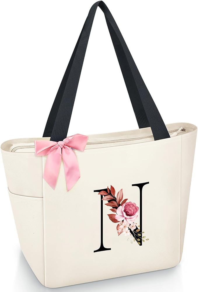 Vavabox Tote Bag, A-Z Initial Monogrammed Waterproof Tote Bag, Bridesmaid Gifts by Vavabox