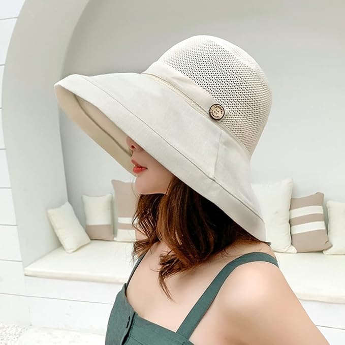 Women Wide Brim Sun Hats Metal Wired Edge Summer UV Protection Beach Fishing Hat - Image 2