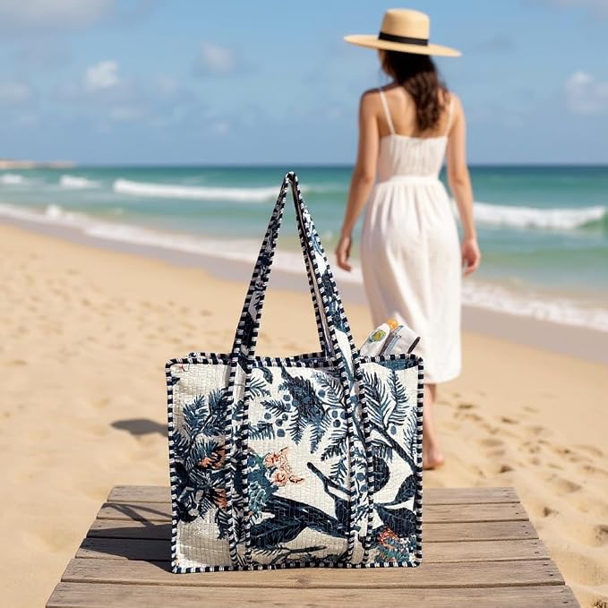 Cotton Quilted Tote Bag for Women – Large Beach & Travel Tote - Image 3