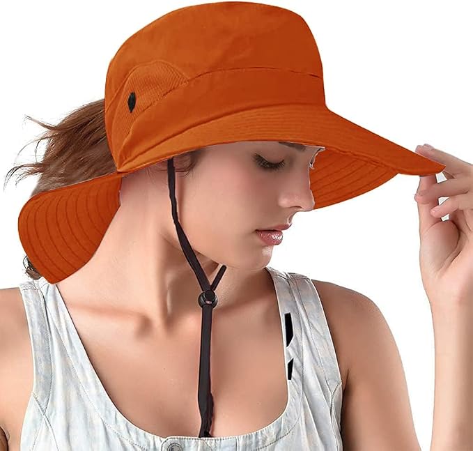 Rosoz Ponytail Sun Bucket Hats for Women UV Protection Foldable Mesh Wide Brim by Rosoz