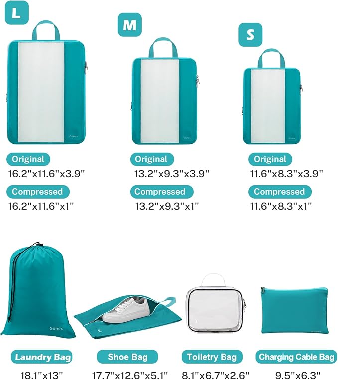 Gonex 8 Set Compression Packing Cubes, Expandable Mesh Organizer - Image 3