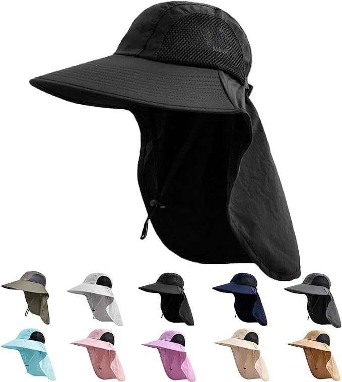 Sun Hat for Men Women with Neck Flap, UPF 50+ UV Protective Hiking Fishing Hats by ZOORON