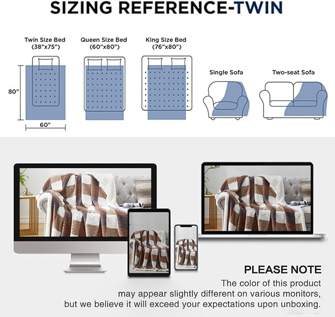 PU MEI Sherpa Blanket Twin Plaid Thick Bed Blanket, 60”*80” Super Soft Flannel - Image 9