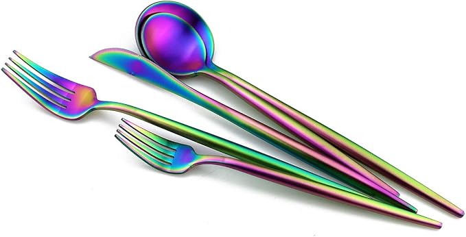 Matte Rainbow Silverware, Gugrida 5-Piece 18/10 Stainless Steel Flatware Set - Image 2