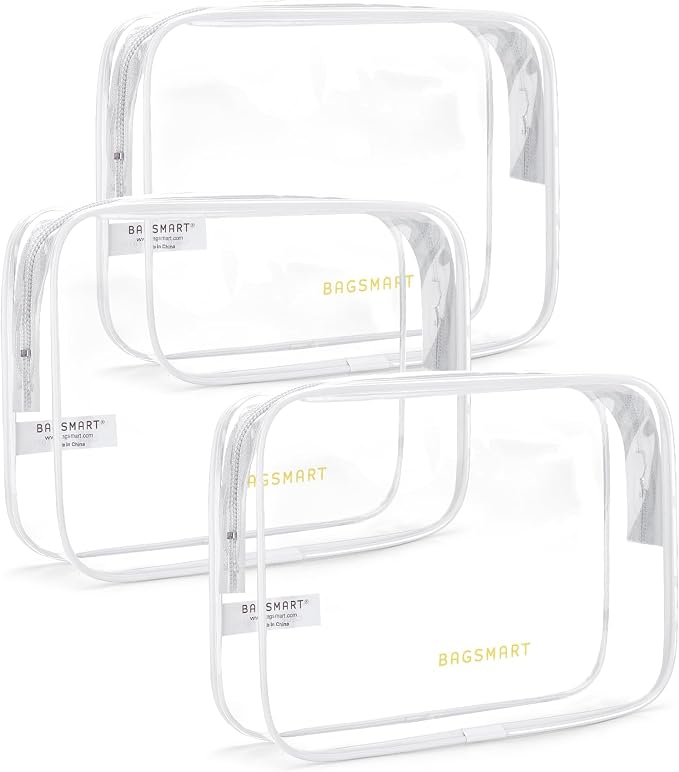 BAGSMART Clear Toiletry Bag, 3 Packs TSA Approved Water Resistant Quart Size by BAGSMART