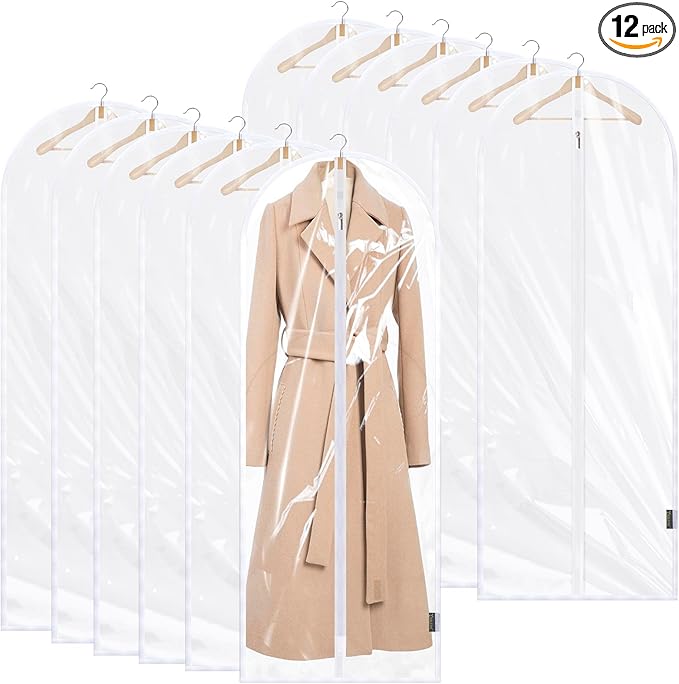 BALEINE 60'' Clear Garment Bags, 12 Packs PEVA Dress Bag by BALEINE