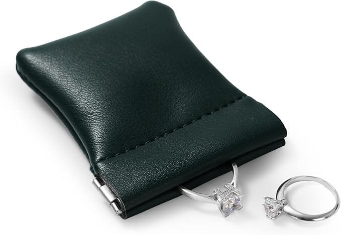 2 Pack PU Leather Slim Engagement Wedding Ring Pouch Leather Jewelry Pouch - Image 2