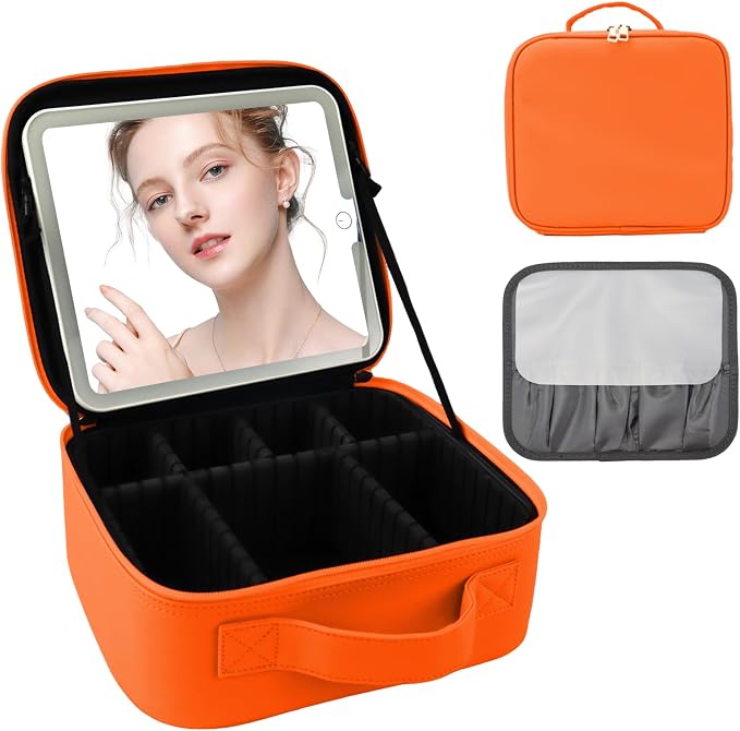Travel Makeup Bag with LED Mirror and Light Travel Makeup Case Cosmetic by SUILU