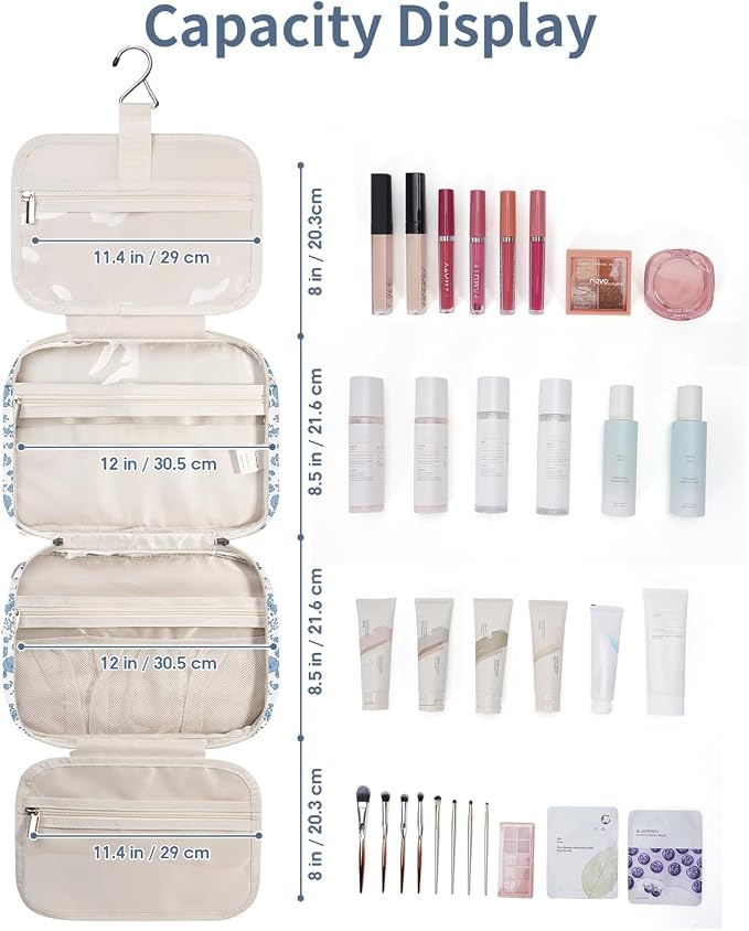 Narwey Travel Toiletry Bag for Women Large Hanging Makeup Bag Organizer - Image 5