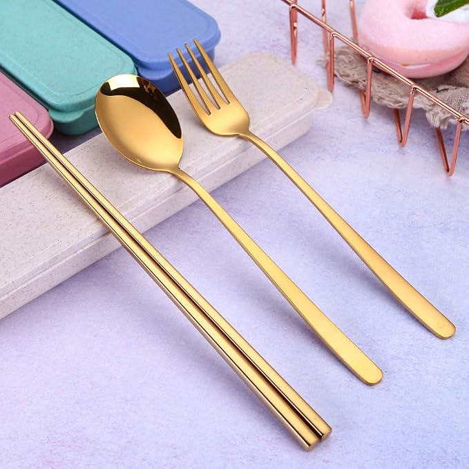 AARAINBOW 6 Pieces 18/8 Stainless Steel Flatware Set Portable Reusable Cutlery - Image 5