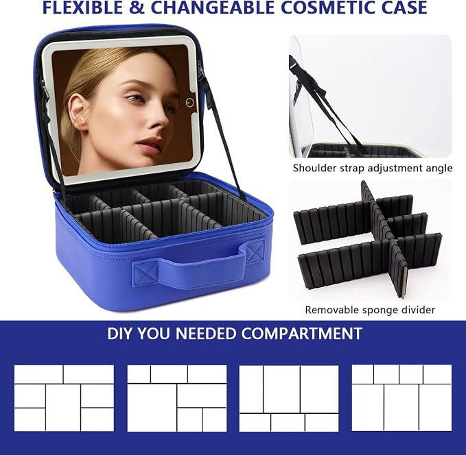 Travel Makeup Bag with LED Lighted Mirror, Travel Makeup Organizer, 3 Color - Image 2