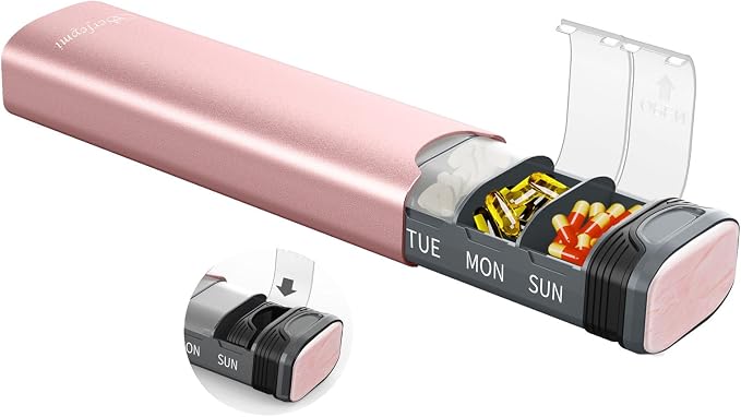 Metal Weekly Pill Organizer, Serfeymi Aluminum Daily Pill Box, 7 Day Pill Case by Serfeymi
