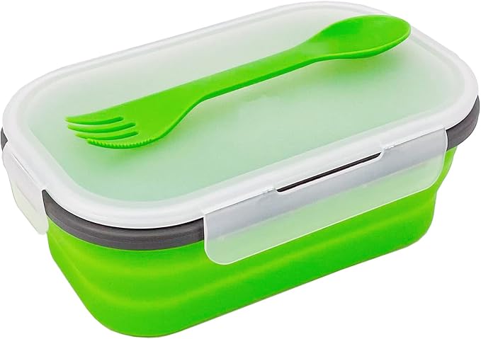 Green Food Grade Silicone Lunch Container Bento Box, Collapsible Food Storage by CCyanzi