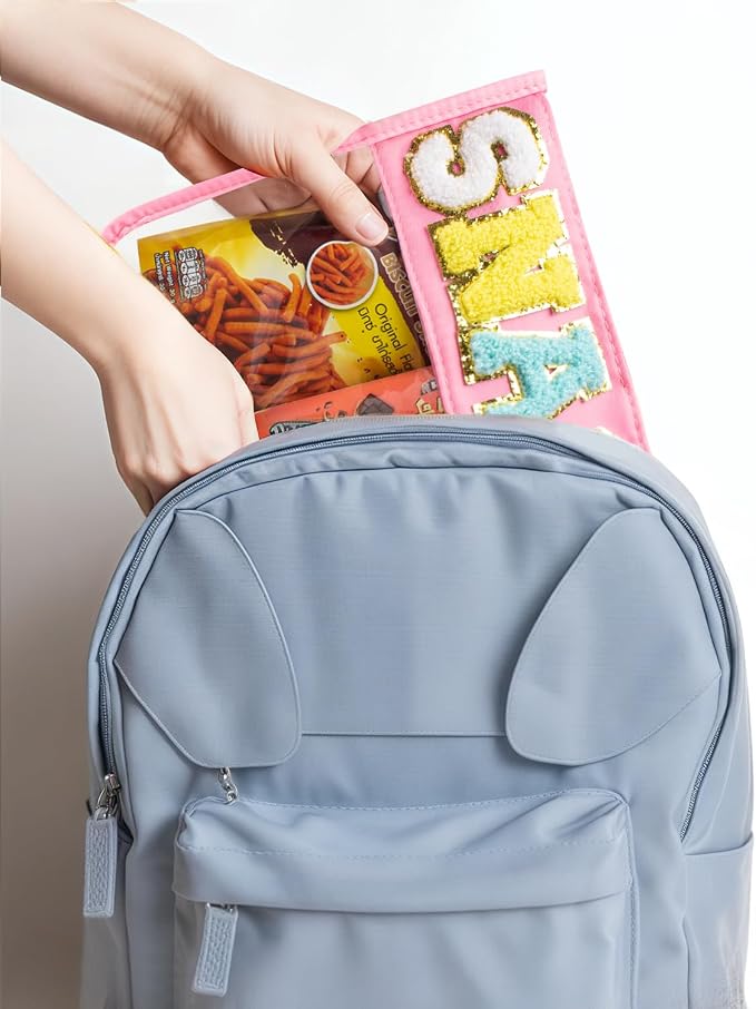 Snack Bag Clear Makeup Bag, Chenille Letter Clear Zipper Pouch Nylon Cosmetic - Image 5