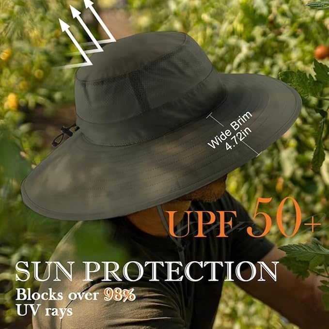 Home Prefer UPF50+ Mens Sun Hat Wide Brim Fishing Hat Foldable Large Brim UV - Image 2