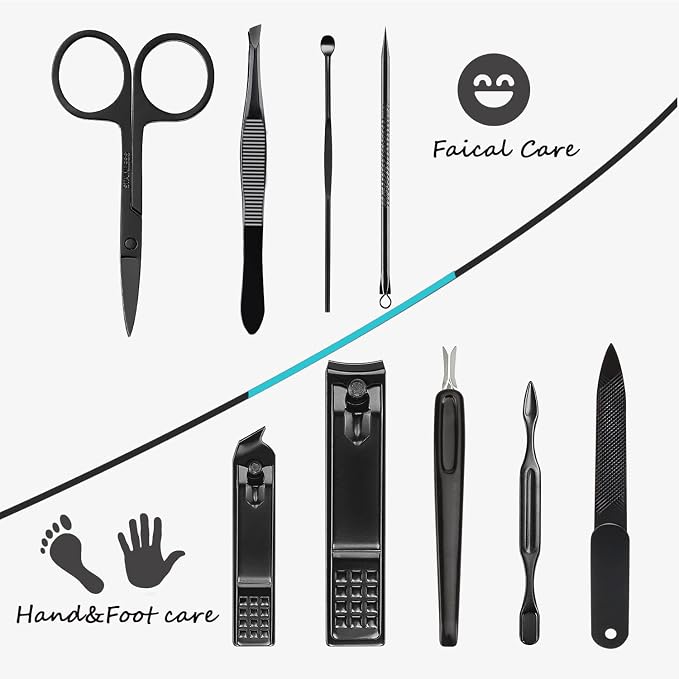 Manicure Set 9 in 1 Stainless Steel, Nail Clippers Scissors Pedicure Tools Kit - Image 4