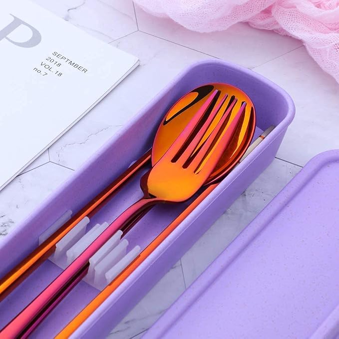 3 PCS Outdoor Flatware Set Fork Spoon Chopsticks/Travel Flatware Set - Image 4