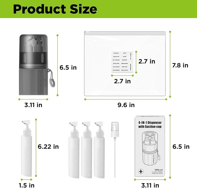 4 in 1 Travel Toiletry Containers, TSA Approved Refillable Travel Size - Image 5
