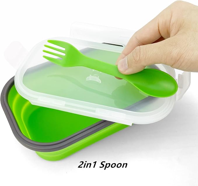 Green Food Grade Silicone Lunch Container Bento Box, Collapsible Food Storage - Image 3