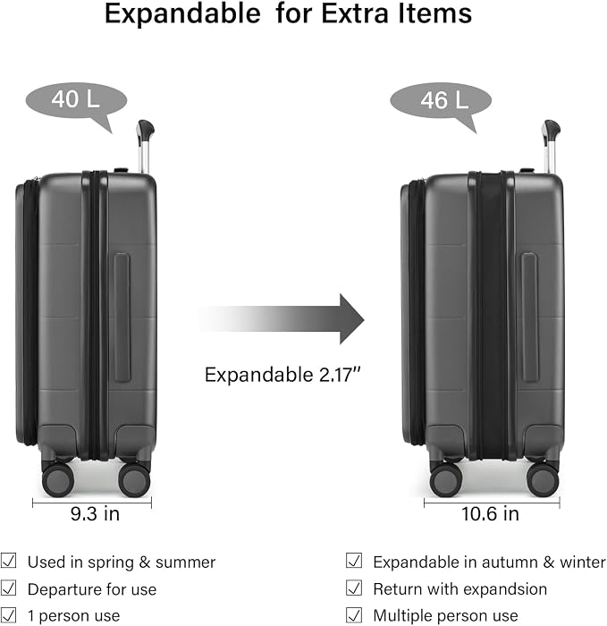 Hanke Hardside Expandable Carry On Luggage, 20 Inch Top Opening Trunk Luggages - Image 2