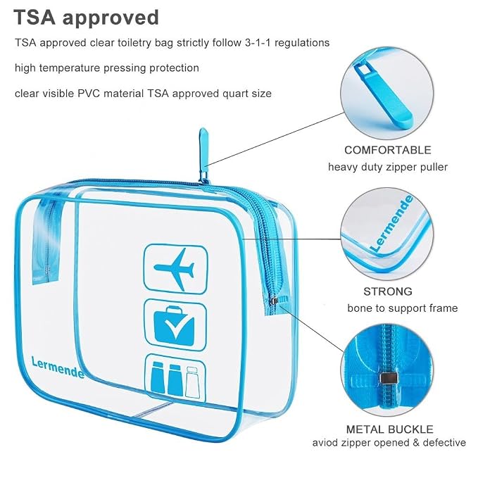 Lermende 2pcs Clear Toiletry Bag TSA Approved Travel Bag, Carry On - Image 3