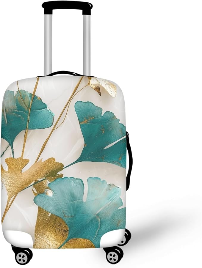 Gold Ginkgo Biloba Leaf Travel Luggage Cover Elastic Baggage Protector by Dremagia