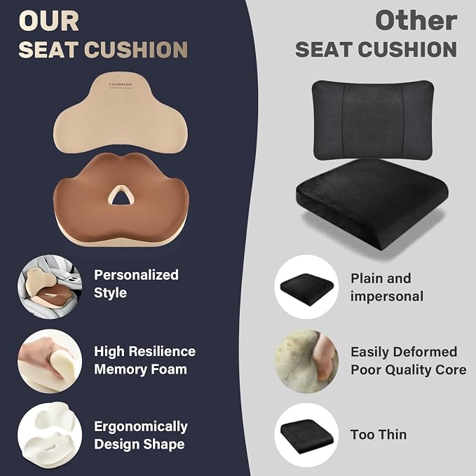 Coverado Car Seat Cushion and Lumbar Support Pillow, Memory Foam Ergonomic Back - Image 8