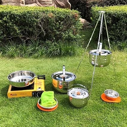 CAMPINGMOON Camping Cookware Set Stainless Steel Outdoor Nesting Cooking Mess - Image 7