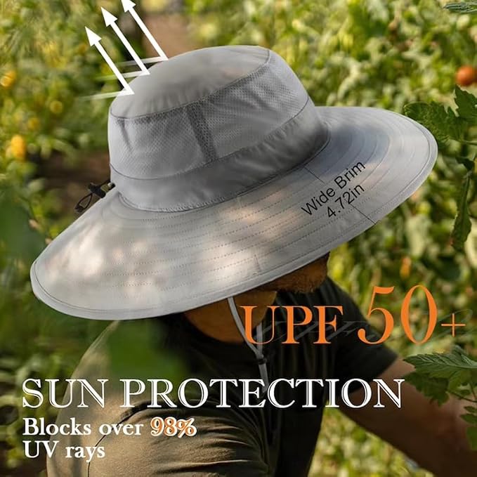 Home Prefer UPF50+ Mens Sun Hat Wide Brim Fishing Hat Foldable Large Brim UV - Image 2