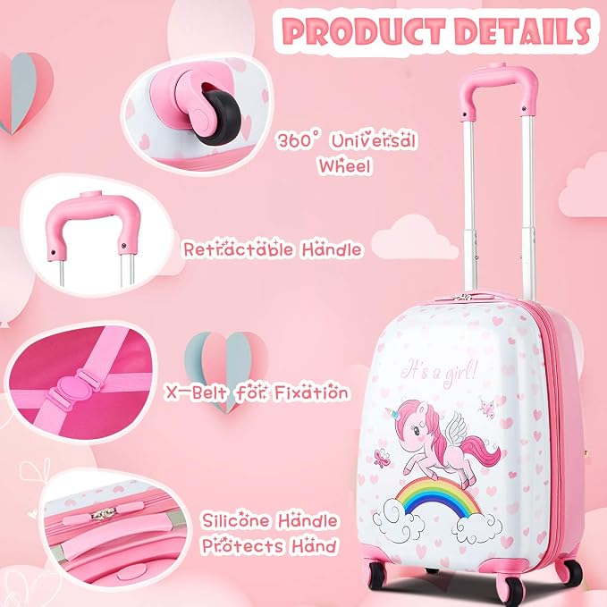 HONEY JOY 2 Pcs Kids Carry On Luggage, Waterproof Hard Shell Travel Case - Image 4