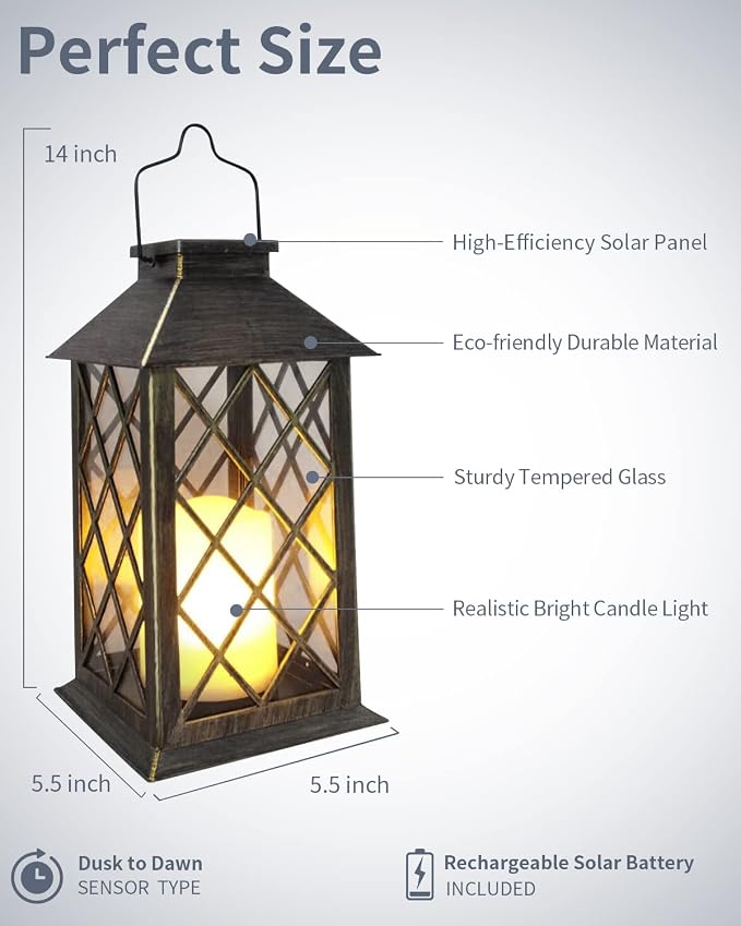 SHYMERY Solar Lantern, Outdoor Garden Hanging Lanterns, 2 Pack 14 Inch Lasts 3X - Image 6