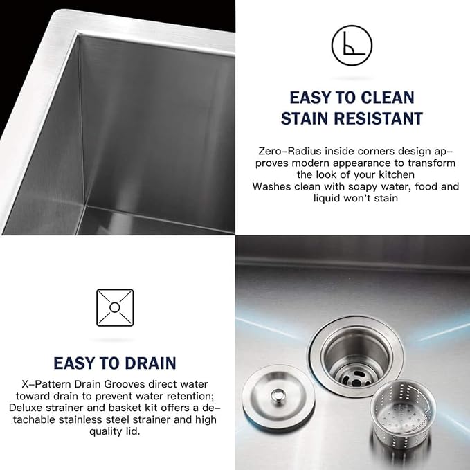 TORVA 14 x 18 Inch Undermount Kitchen Sink, Premium 304 Stainless Steel Bar Sink - Image 6