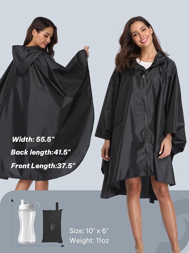 SaphiRose Unisex Rain Poncho Raincoat Hooded - Image 5