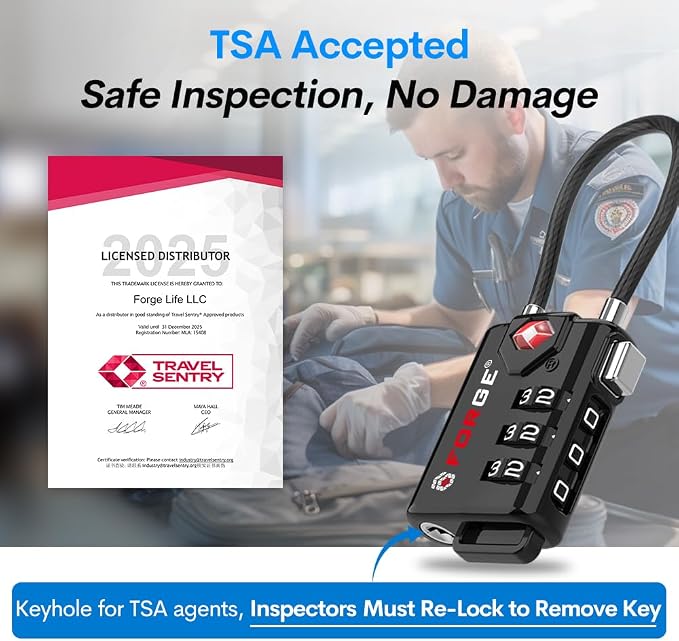 TSA Approved Cable Luggage Locks, 6 Pack, Easy Read Dials - Image 2