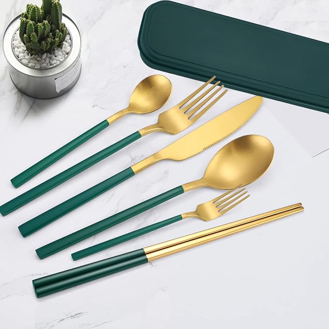 AARAINBOW 6 Pieces Stainless Steel Flatware Set Portable Reusable Cutlery Set - Image 8