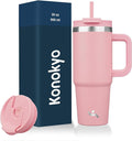 30 oz Tumbler with Handle and 2 Straws, 2 in 1 Lid Insulated Water Bottle by Konokyo