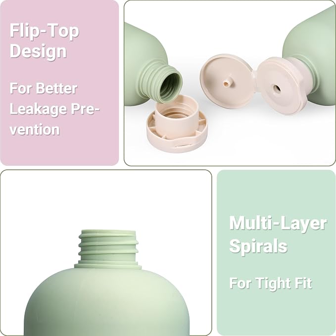 ASEVAT3.4oz 3Pcs Green Plastic Refillable Travel Shampoo and Conditioner - Image 5