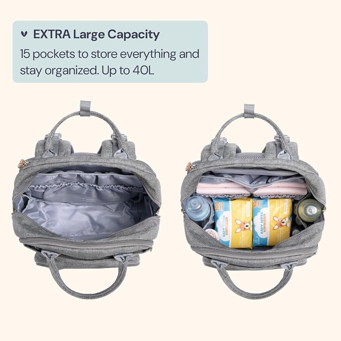 BabbleRoo Extra Large Diaper Bag Backpack, Expandable Baby Bag - Image 3