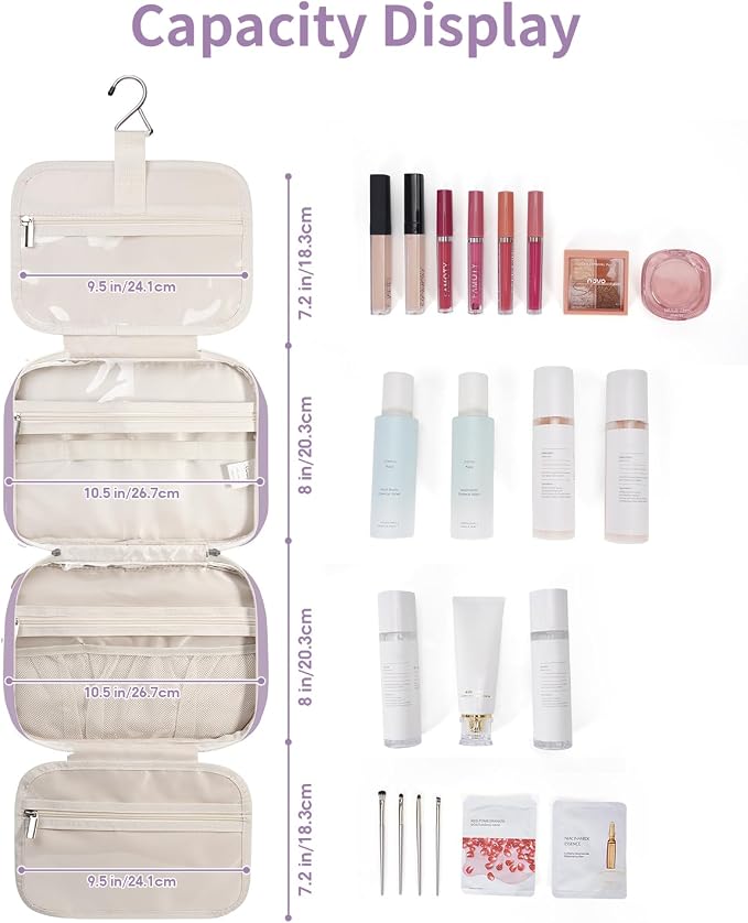 Narwey Hanging Toiletry Bag for Women Travel Makeup Bag Organizer Toiletries - Image 3