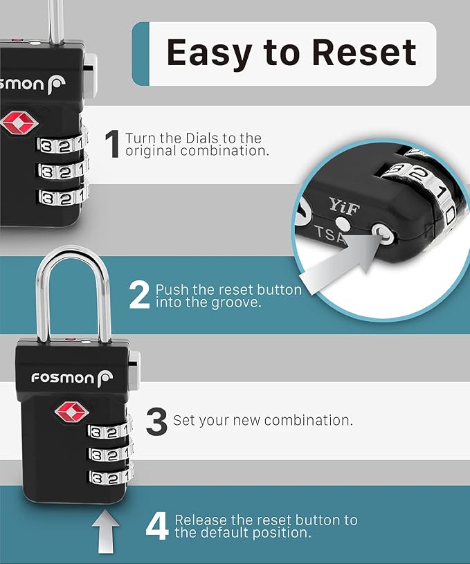 Fosmon TSA Accepted Luggage Locks, Open Alert Indicator 3 Digit Combination - Image 7